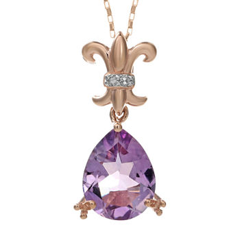 Genuine Amethyst and Diamond-Accent 10K Rose Gold Filigree Drop Pendant Necklace
