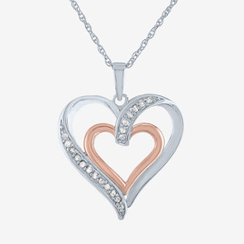 Womens 1 CT. T.W. Genuine White Diamond 14K Rose Gold Over Silver Sterling Silver Heart Pendant Necklace