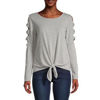 by&by Juniors Womens Round Neck Long Sleeve Top