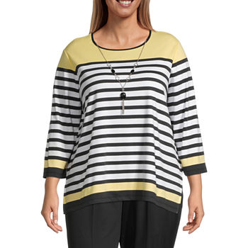 Alfred Dunner Southern Charm Womens Plus Crew Neck 3/4 Sleeve T-Shirt
