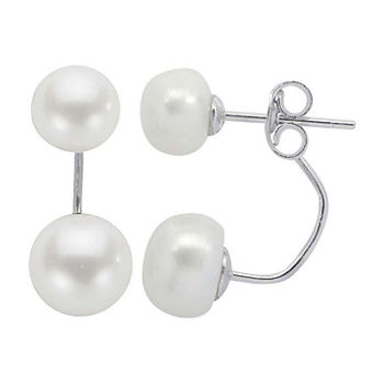 Cultured Freshwater Pearl Sterling Silver Front-to-Back Earrings