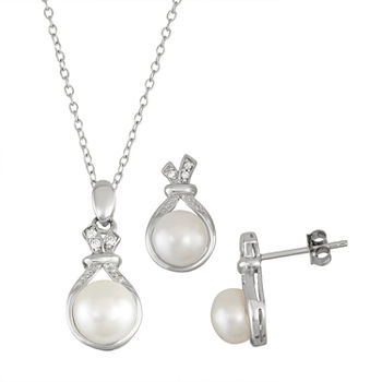 White Cultured Freshwater Pearl Sterling Silver Knot 2-pc. Jewelry Set