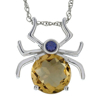 Lab-Created Citrine and Genuine Onyx Spider Sterling Silver Pendant Necklace