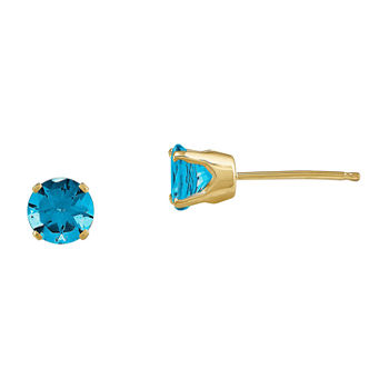 5mm Genuine Swiss Blue Topaz 14K Yellow Gold Stud Earrings