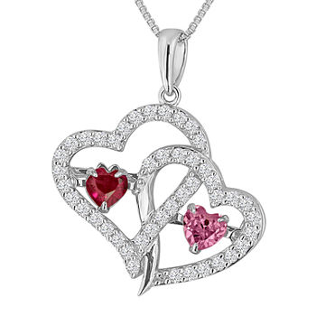 Love In Motion™ Lab-Created Ruby, Pink & White Sapphire Sterling Silver Double Heart Pendant Necklace