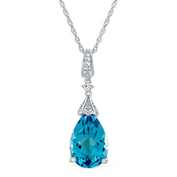 Womens Genuine Blue Topaz & Lab-Created White Sapphire Sterling Silver Pendant Necklace