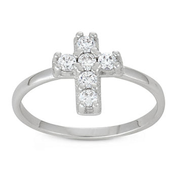 Sterling SIlver Girls Cubic Zirconia Cross Delicate Ring