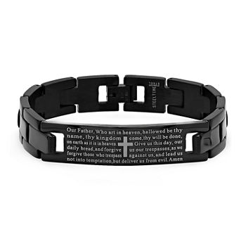Steeltime Lord'S Prayer Black Ion Plated Stainless Steel 8 Inch Solid Link Link Bracelet
