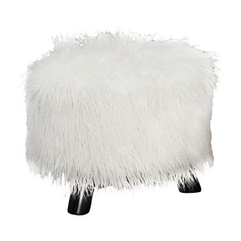 16" Wide White Faux Fur Foot Stool
