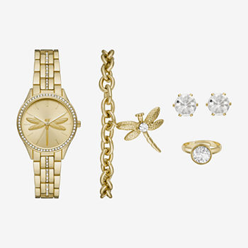 Ladies Sets Womens Crystal Accent Gold Tone 5-pc. Watch Boxed Set Fmdjset327