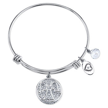 Footnotes Faith Silver Tone Stainless Steel Angel Bangle Bracelet