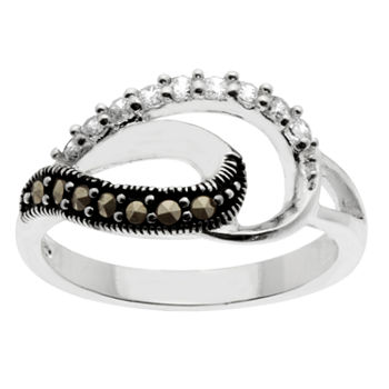 Sparkle Allure Marcasite Pure Silver Over Brass Oval Cocktail Ring