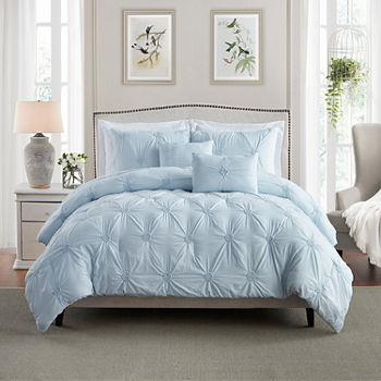 Swift Home Luxurious Ruched 3d Floral Pintuck Sham And Midweight Down Alternative Comforter Set