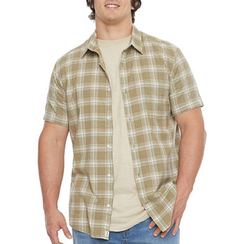 Mutual Weave Big and Tall Mens Regular Fit Short Sleeve Plaid Button-Down Shirt