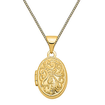 Floral Womens 14K Gold Oval Locket Necklace