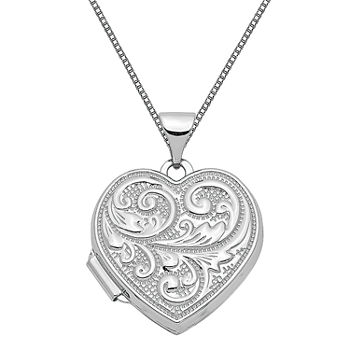 Womens 14K White Gold Heart Locket Necklace