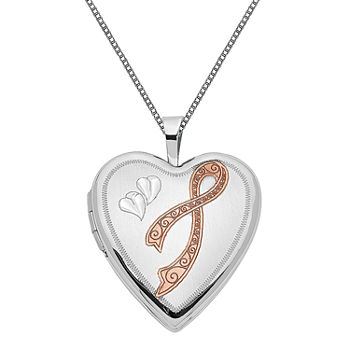 Ribbon Womens 14K White Gold Heart Locket Necklace