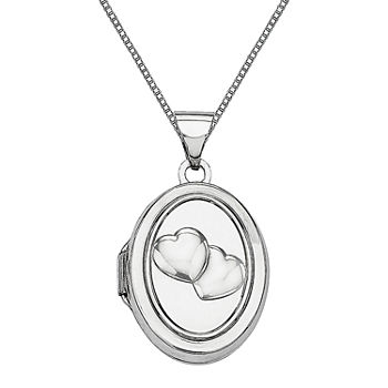 Womens 14K White Gold Oval Locket Necklace