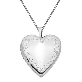 Womens 14K White Gold Heart Locket Necklace