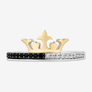 Enchanted Disney Fine Jewelry Womens 1/6 CT. T.W. Genuine Black Diamond 14K Gold Over Silver Crown Cruella Cocktail Ring