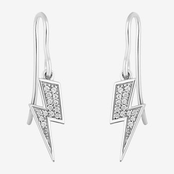 Enchanted Disney Fine Jewelry 1/10 CT. T.W. Genuine White Diamond Sterling Silver LIghtning Bolt Cruella Drop Earrings