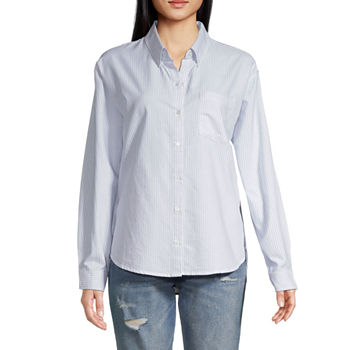 Arizona Juniors Womens Long Sleeve Oversized Button-Down Shirt