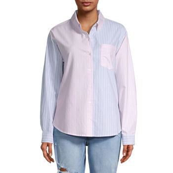 Arizona Juniors Womens Long Sleeve Oversized Button-Down Shirt