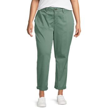 St. John's Bay Women's Relaxed Fit Girl Friend Chino Pant-Plus