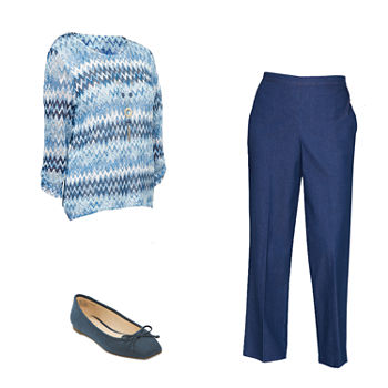 Alfred Dunner Top with Necklace, Denim Pants & Liz Claiborne Shoes