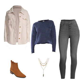 a.n.a Sherpa Jacket, Teddy Pullover, Highrise Button-Fly Jeans & Booties