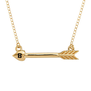Personalized 10K Yellow Gold Initial Arrow Pendant Necklace
