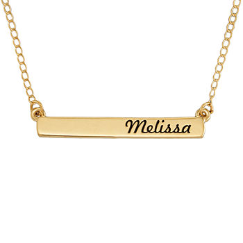 Personalized 14K Yellow Gold Engraved Name Bar Pendant Necklace