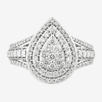 Diamond Blossom Womens 1 CT. T.W. Genuine White Diamond 10K White Gold Pear Cocktail Ring