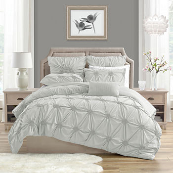 Swift Home Swift Home Ultra Glam Floral Ruched Rosette Duvet Cover Set