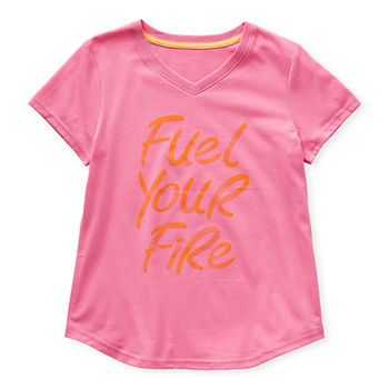 Xersion Little & Big Girls V Neck Short Sleeve Graphic T-Shirt