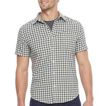 mutual weave Stretch Mens Regular Fit Short Sleeve Plaid Button-Down Shirt