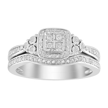 Womens 1/8 CT. T.W. Genuine White Diamond 10K White Gold Bridal Set