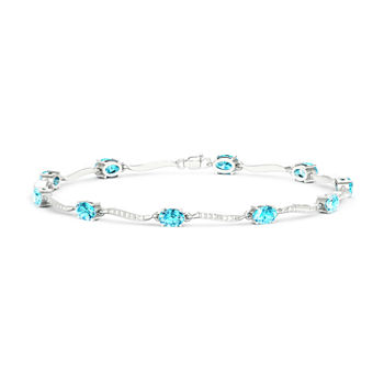 Diamond Accent Genuine Blue Topaz Sterling Silver 7 Inch Tennis Bracelet
