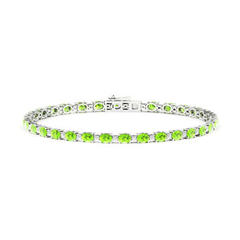 Diamond Accent Genuine Green Peridot Sterling Silver 7 Inch Tennis Bracelet
