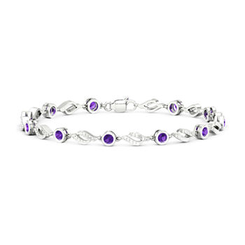Diamond Accent Genuine Purple Amethyst Sterling Silver 7 Inch Tennis Bracelet