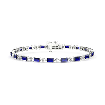 Diamond Accent Lab Created Blue Sapphire Sterling Silver 7 Inch Tennis Bracelet