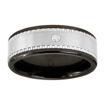 Men's Black Ceramic Ring w/ Tungsten & Diamond Accent