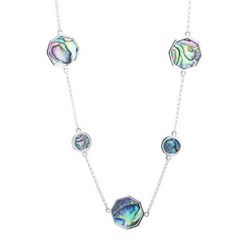 Womens 18 Inch Multi Color Abalone Sterling Silver Link Necklace