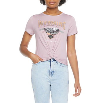 Wyoming Juniors Womens Knot Front Graphic T-Shirt