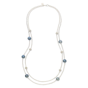 Monet® Blue Stone Silver-Tone Station Necklace