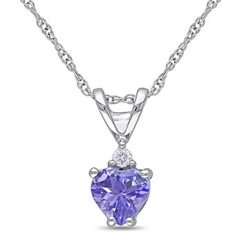 Genuine Tanzanite & Diamond-Accent 10K White Gold Heart Pendant Necklace