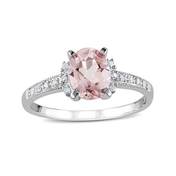 Genuine Morganite and Diamond-Accent Sterling Silver Ring