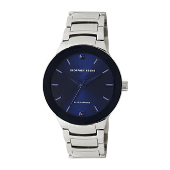 Geoffrey Beene Blue Sapphire Mens Silver Tone Bracelet Watch Gb8188sl