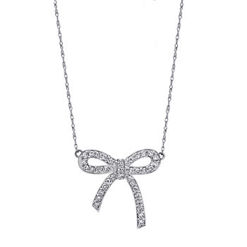 Womens 1 CT. T.W. White Cubic Zirconia Sterling Silver Bow Pendant Necklace
