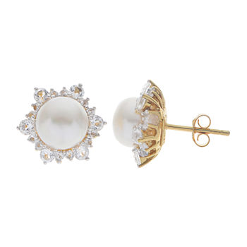 Genuine White Cultured Freshwater Pearl 14K Gold Over Silver 12mm Stud Earrings